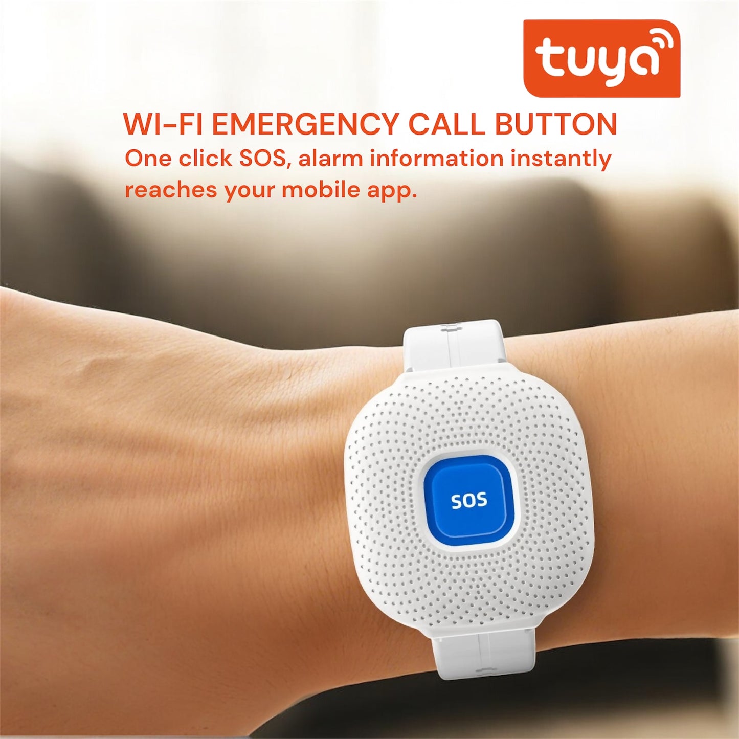 AIO CF103 Tuya Smart WiFi Safety SOS Bracelet Emergency Alert /SOS Watch Elderly Fall Alarm /SOS Call Panic Button Waterproof Design (White/Black)