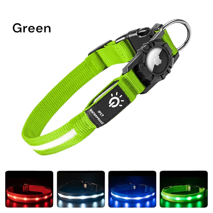 LED Dog Collar with AirTag Holder
