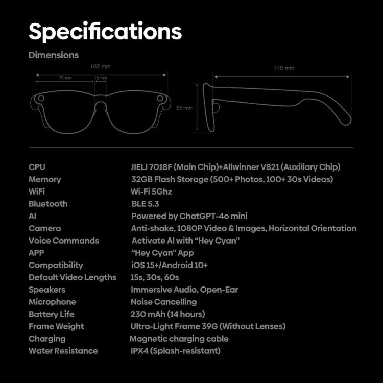 Zeblaze Eyewear AI Shooting Glasses Open-ear Audio AI Assistance(Sunglasses Lenses)