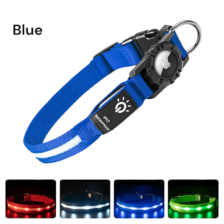 LED Dog Collar with AirTag Holder