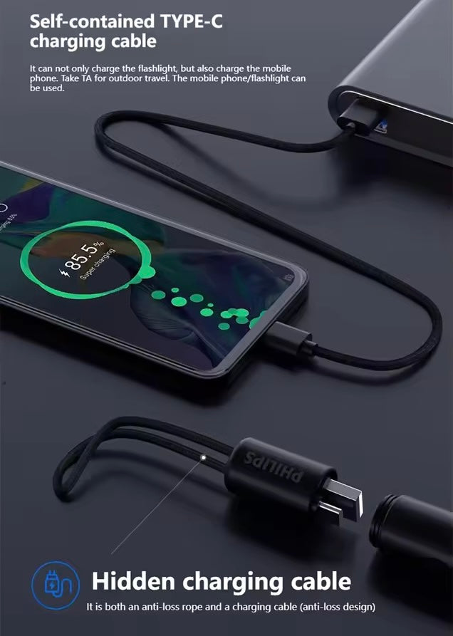 Philips 1126 Flashlight Led Type-C Portable Flashlight EDC With 4 Lighting Modes For Self Defense Camping Torch Light