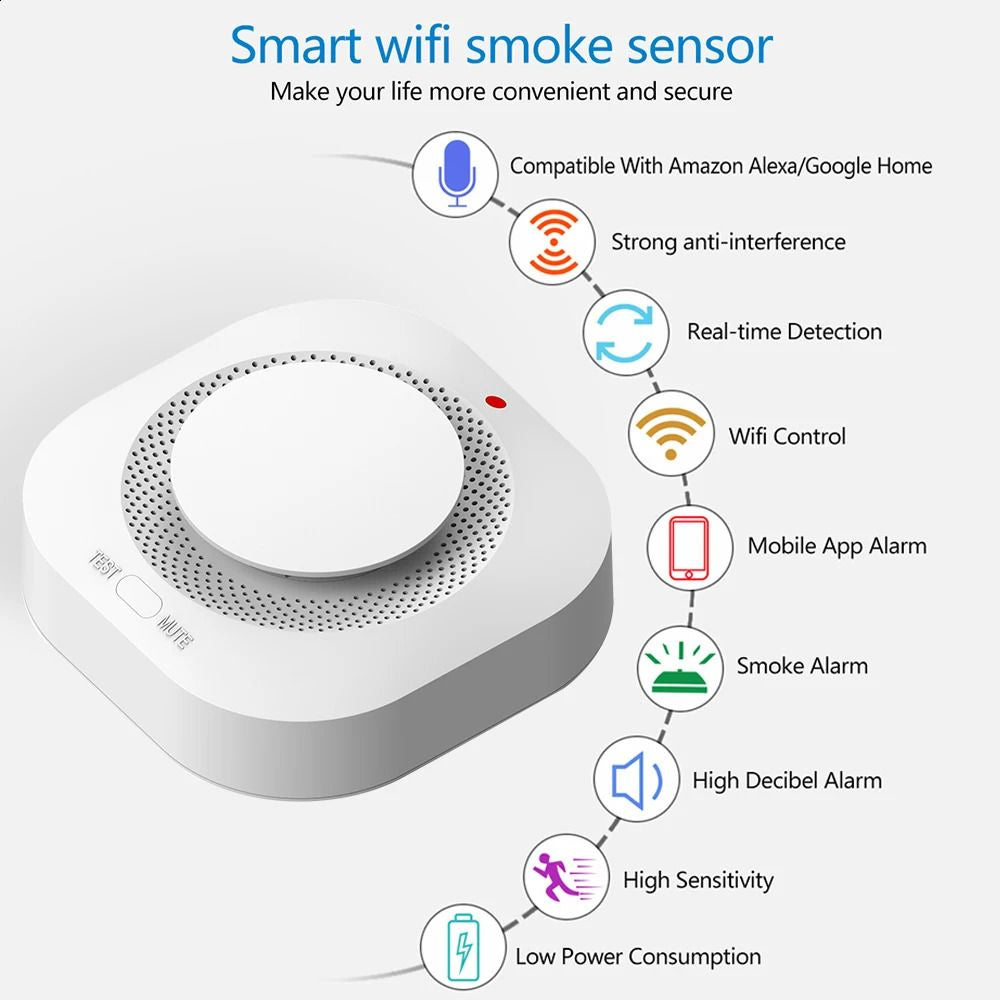 Tuya Wifi Smoke Detector Sensor Smart Home Security Protection Alarm