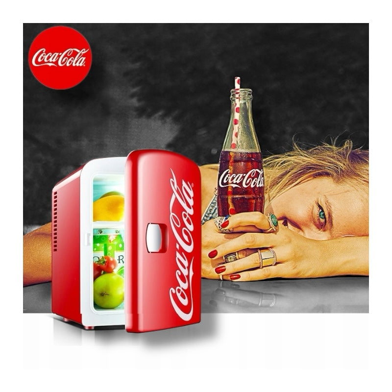 Coca-Cola Classic Small Refrigerator 4L Mini Fridge & 6 Can Portable Cooler- Red